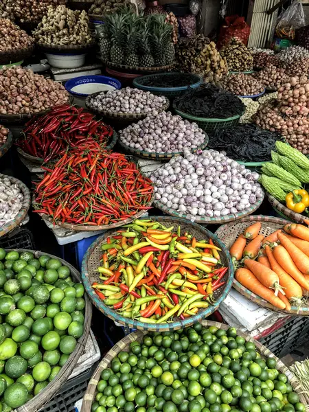 Fresh produce displayed at a Vietnamese street market