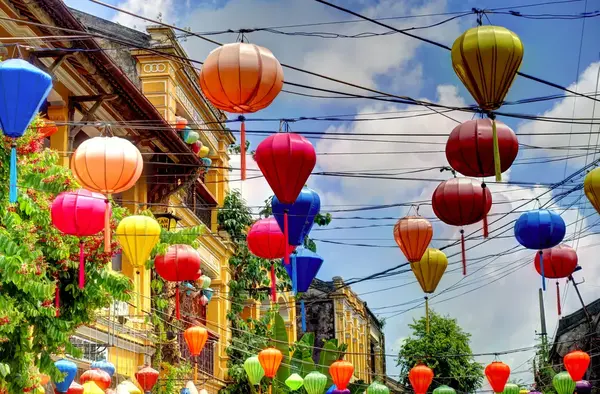 Lanterns reflecting on the Thu Bon River in Hội An